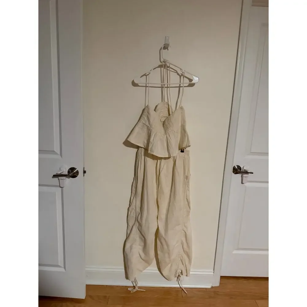 Free People Lunasol Cotton-Linen Pant Set, NWT, Size M